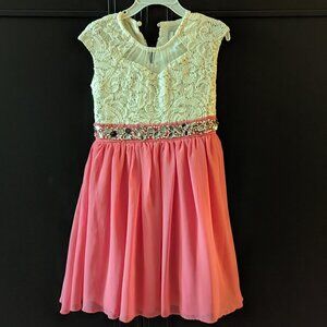 Girls White and Coral Sequin Dress